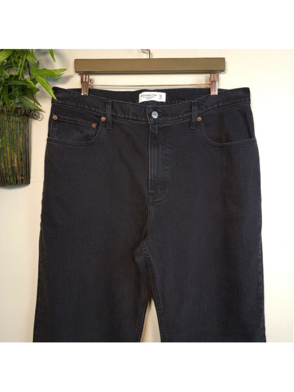 AF 14 Abercrombie & Fitch 90s Relaxed High Rise Straight Jeans Wide Leg Black 32 - Picture 6 of 12